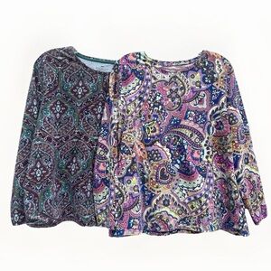 Talbots Tops Set Of 2 Paisley Print Cotton Tee Colorful Sz 2Xp Long Sleeve Artsy